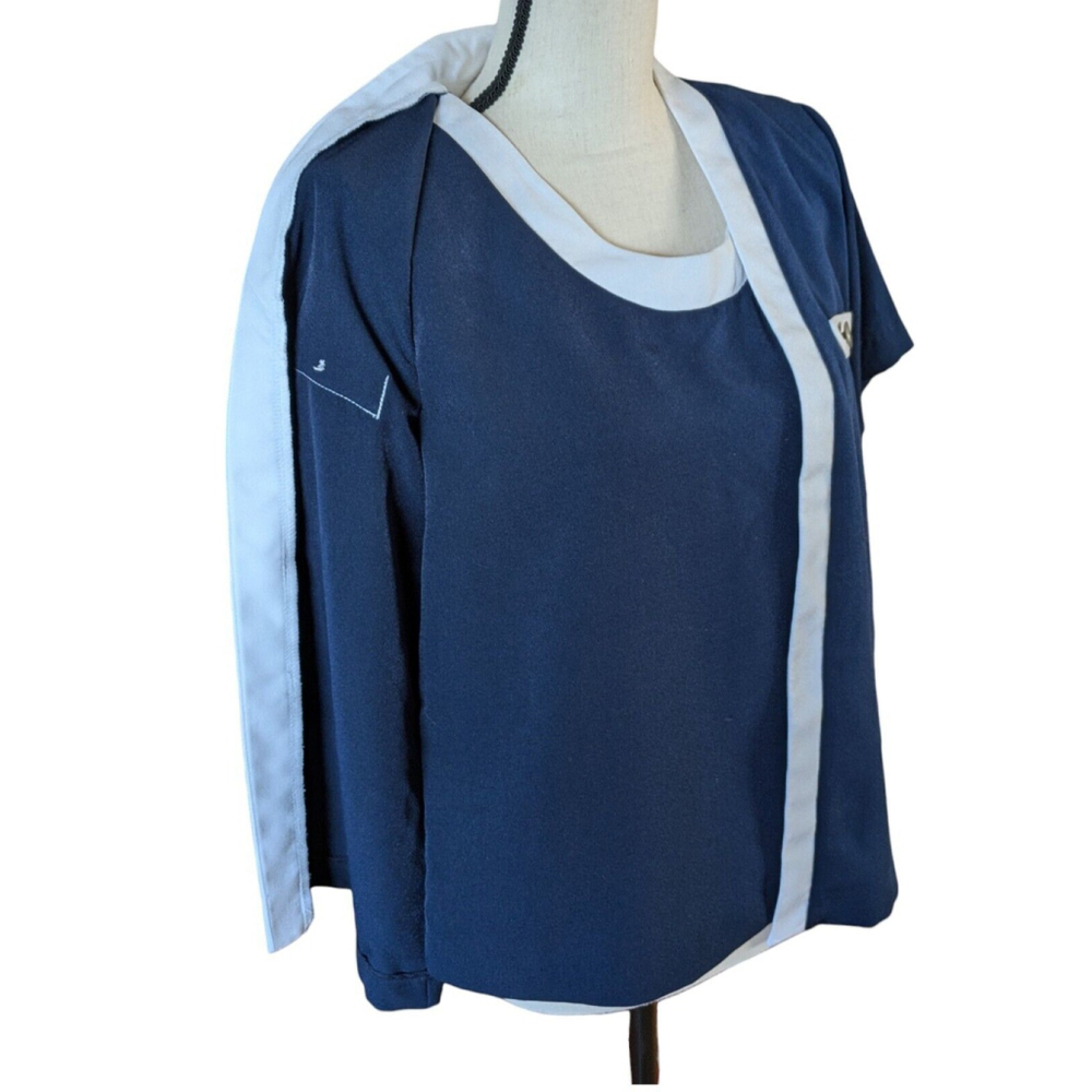 Vintage kathie lee collection Woman's Blouse Jacket Navy blue Padded Shoulder Sm - Picture 6 of 9